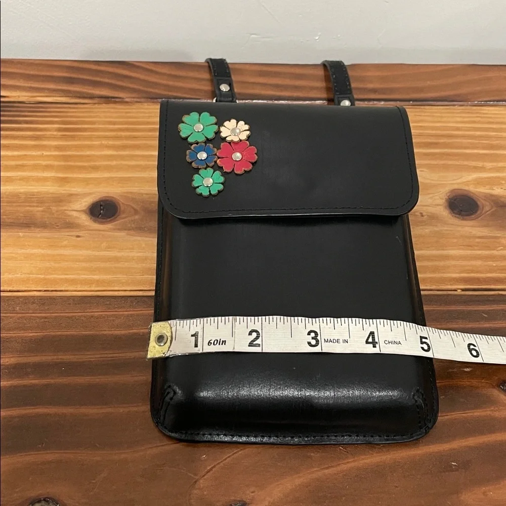 Most Wanted USA Black Leather Mini Crossbody With Colorful 3D Flowers